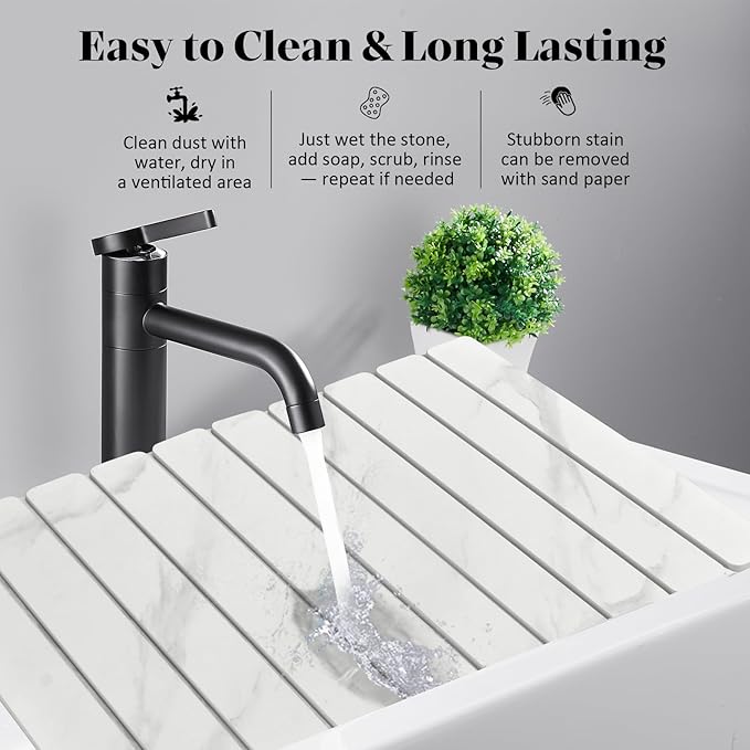 2 PCS Large Stone Dish Drying Mats for Kitchen Counter, 24"(L)×16"(W) Marble-Pattern Dish Drying Mat with 8"x 4" Coasters, Eco-Friendly Diatomite Dish Drying Mat - Fits All Countertops