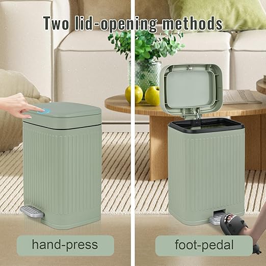 rejomiik Small Bathroom Trash Can with Lid 2.1 Gallon Soft Close Step Slim Garbage Can Waste Bin for Office, Bedroom, Kitchen, Light Green