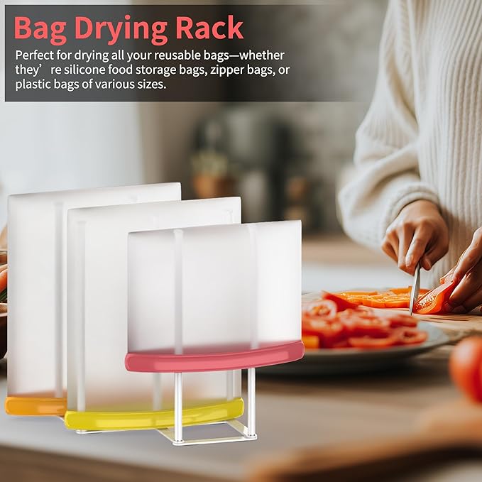 Collapsible Bottle Drying Rack, Baby Bottle Drying Rack, Foldable Cup Draining Holder, Retractable Reusable Silicone Bag Dryer with Non-Slip Bottom - Stainless Steel (White)