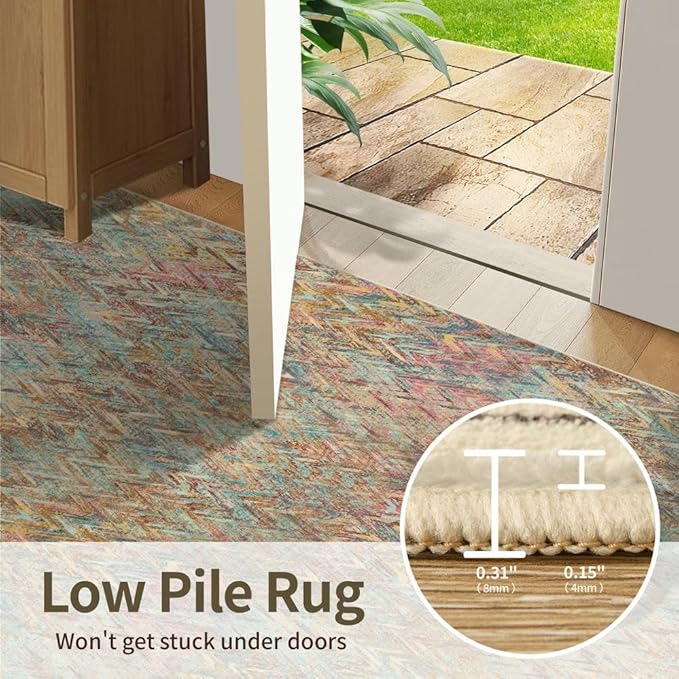 Floral Rug for Living Room Bedroom, 6x9 Washable Rug, Vintage Boho Style, Large Non Slip & Low Pile Wool Carpet for Indoor Dining Room, Girls Room, Nursery Room and Kids Room(Multi 6x9ft)