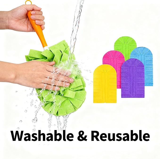 360° Electrostatic Duster Refills, The Sustainable Choice for a Dust-Free Home, Washable Reusable, for Cleaning Electronics Blinds Furniture Car Cleaner (1 Handle + 6 Refills)