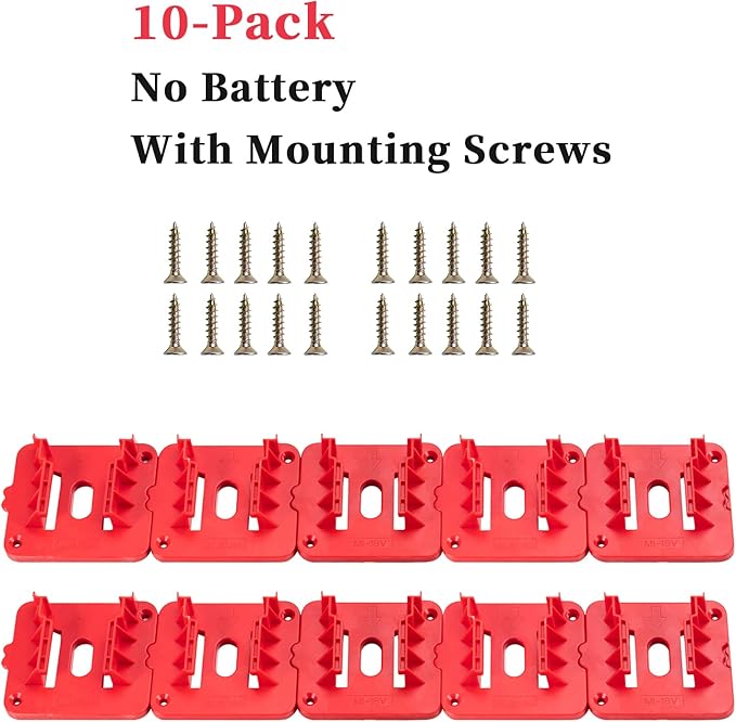 Battery Holder Compatible for Milwaukee 18V Battery, Wall Mount Batteries Storage for Work Van, Shelf, Toolbox - 10 Pack