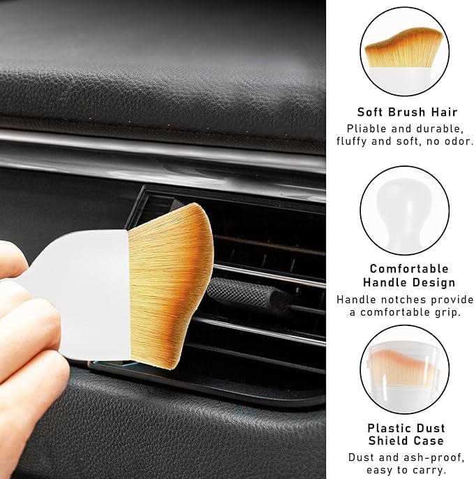 Car Interior Dust Brush, Soft Scratch Free Auto Detailing Brushes, Universal Vehicle Interior Cleaning Tool for Automotive Dashboard, Air Vents, Leather(White)