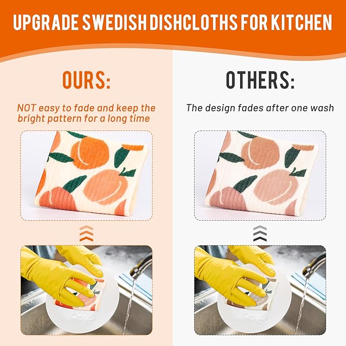 Lucomb 10 Pack Swedish Dishcloths with Hanging Clips, Reusable Swedish Dish Towels Biodegradable Cellulose Cleaning Cloths Washable Dish Wipes for Kitchen Home Office(Quick Drying & Super Absorb)