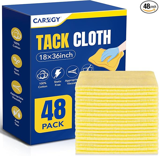 CAREGY 48Pcs Tack Cloth for Removing Dust from Woodworking, Sanding Particles, Clean & Polish, Ideal for Woodworking & Painting,Wax and Silicone Free, 18 x 36 Inches Dust Cloths