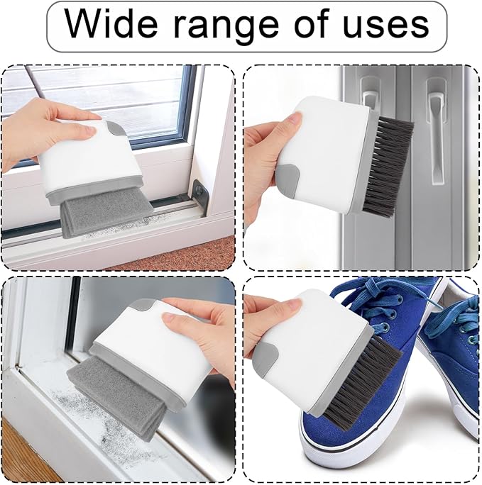 2pcs 2-in-1 Groove Cleaning Brush, 2025 Upgraded Crack Cleaner Tool Handheld Grout Brush for Window Tracks Sliding Doors Sills Tile Lines (Light Gray)