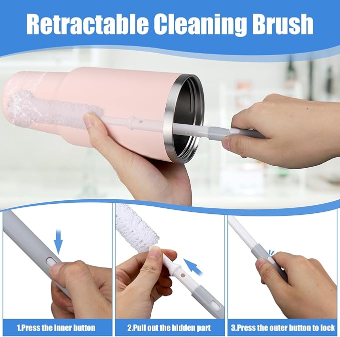 XANGNIER 4 PCS Water Bottle Cleaner Brush Kit for Hydroflask,Wide Straw Lid Brushes,Multifunctional Bottle Brush and Long Handle Scrubbing Bottles Brush for Hydro Flask 16/24/32/40 oz Cups Accessories