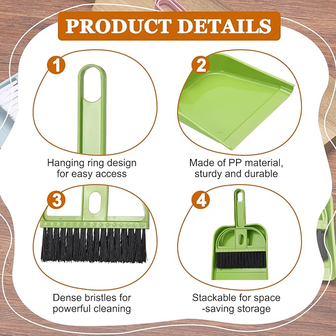 uxcell Mini Dustpan and Brush Set, Small Broom and Dustpan Set for Home Office Tabletops Sofas Keyboards Cleaning, Bright Green
