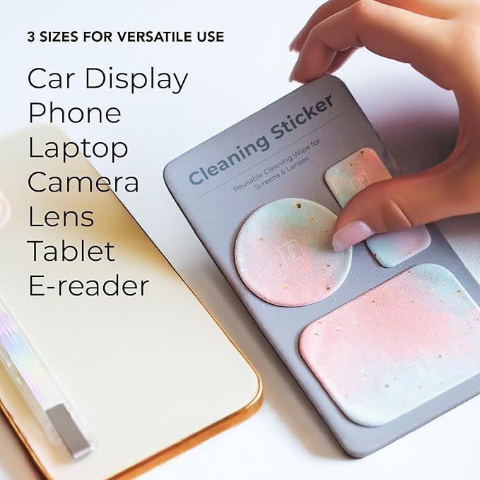 SleekStrip Portable Cleaning Sticker Pad Reusable Screen Cleaner Wipes Lens Cleaner Wipes for Phone iPad Car Touch Screen Display MacBook Computer Laptop Camera Lens Electronic TV Monitor - 2PK (8PCS)