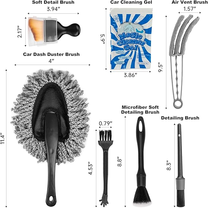 THINKWORK Car Interior Cleaning Kit, Car Duster Interior Detail Brush, Including 6Pcs Car Detailing Brush Set, Complete Auto Accessories for Women Men Gift