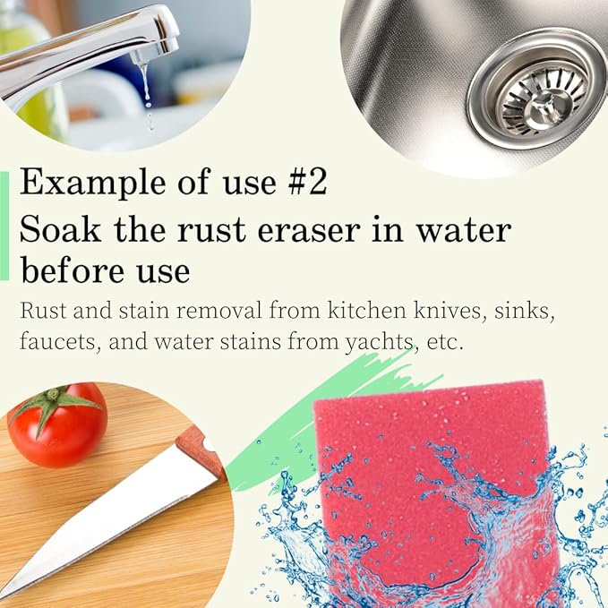 Rust Eraser for Knives Kitchen Stoves Wood Finish and Bicycles Multi Purpouse Cleaning Rubber Eraser Remover Dirt Stains (Extra coarse) Made in Japan, Set of 2