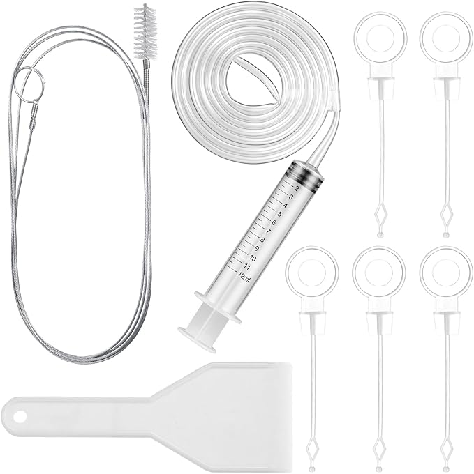 Gisafai 9 Pcs 36 Inch Refrigerator Cleaning Kit Fridge Drain Cleaning Tool Including 1 Syringe Hose 5 Plunger 1 Shovel 1 Long Flexible Refrigerator Scrub Brush for Ice Maker Dispenser