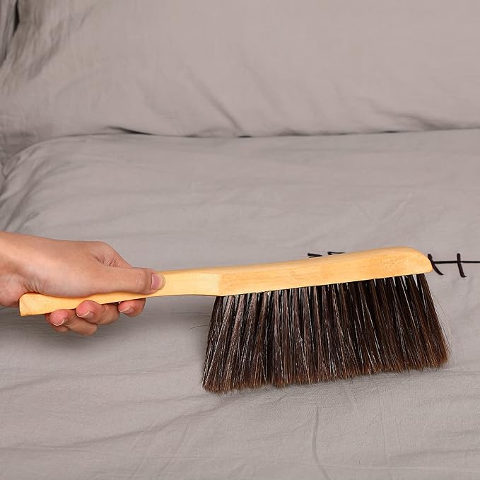 Patelai 2 Pieces Wooden Bench Brushes, Soft Bristles, Long Wood Handle, Brown