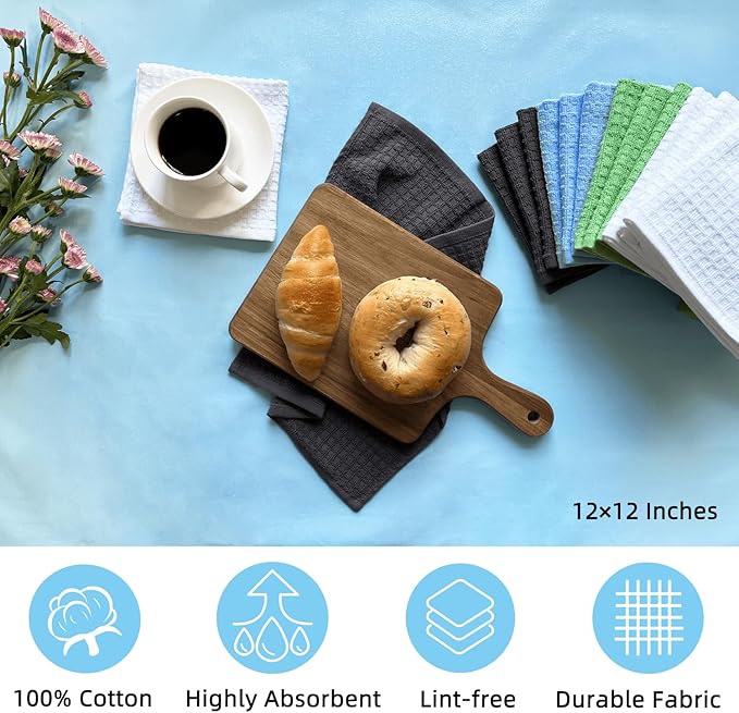 Cotton Dishcloths Set for Home and Kitchen Cleaning - 12x12 Inches Pack of 12-Dish Cloths,Dish Towels,Dish Rags - with Hanging Loop - 100% Cotton,Soft,Absorbent (Grey, 12)