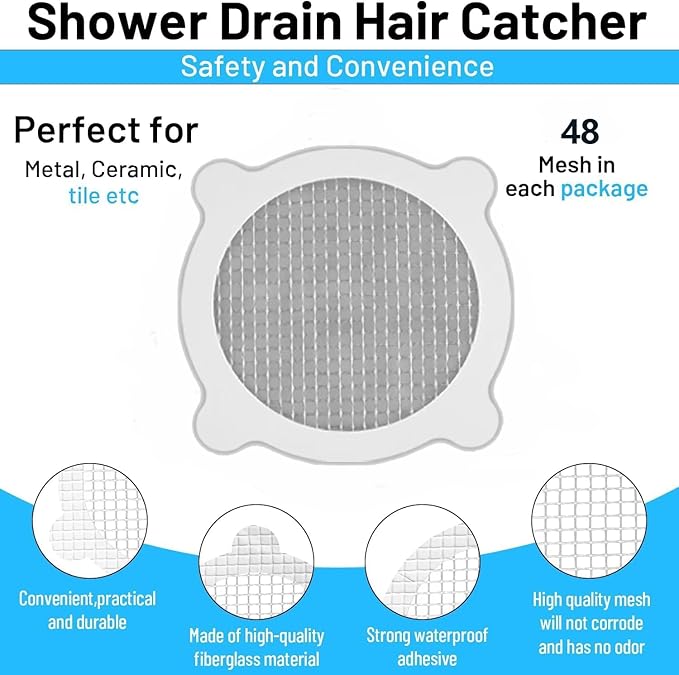 48Pack-Disposable Shower Drain Hair Catcher Mesh Stickers