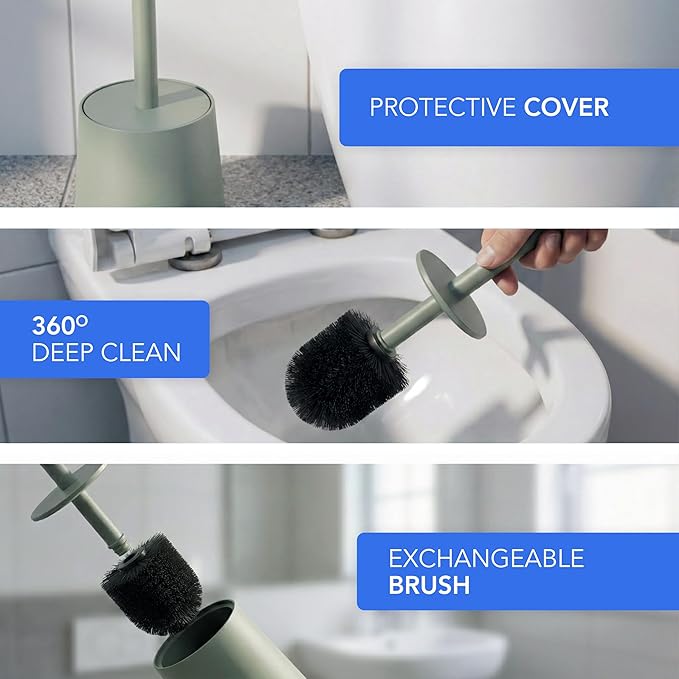 Bamodi Toilet Brush and Holder Set - Dense PP Brush Head with Holder - Efficient Stain and Odour Removal - Modern Design and Space-Saving - Keeps Toilet Bowl Spotless - 15x4x4 inches, Green
