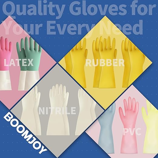 BOOMJOY Latex Cleaning Gloves, Heavy Duty Dishwashing Gloves, Reusable Medium Gloves for Kitchen, Bathroom, Gardening, Working, Pet Care - Green-Beige, 3 Pairs, Size M