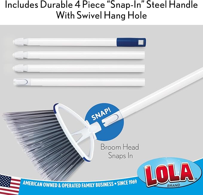LOLA Large Angle Broom w/up to 14.25" Wide Sweeping, Bristles are Recycled Soda Bottles, Indoor Use & Tight Spaces, 1 Count