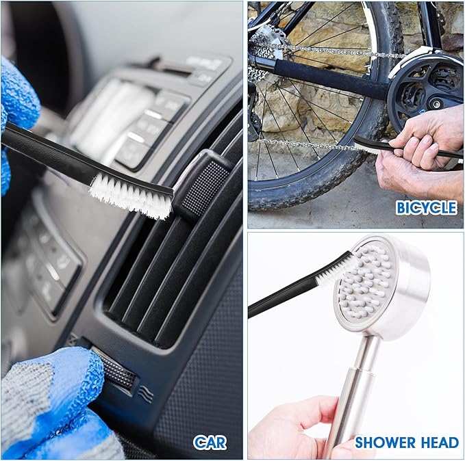 Double-Ended Nylon Cleaning Brushes, Set of 9, Black & White, Plastic Handles, Ideal for All Kinds of Small Objects