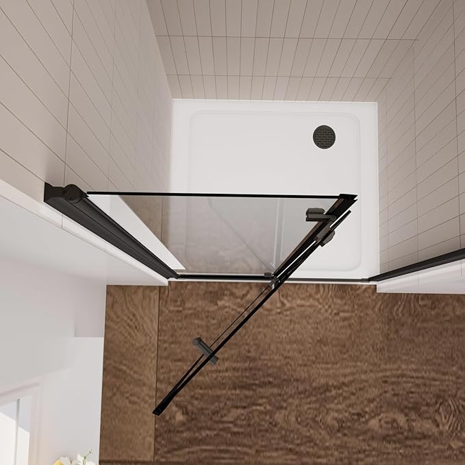 Bifold Shower Door, Royal Guard 36" W X 72" H Frameless Glass Shower Door with 1/4" (6mm). Clear Tempered Shower Glass Door,Pivot Swing Shower Doors,Matte Black