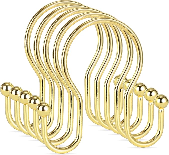 Goowin Shower Curtain Hooks, 12 Pcs Shower Curtain Rings, Stainless Steel Shower Curtain Hangers, Gold Shower Curtain Hooks Rings Rust Proof, Minimalist Shower Hooks for Shower Curtain, Gold