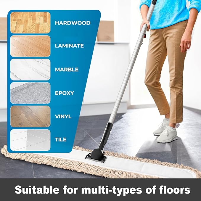 Commercial Dust Mop & Floor Sweeper，55" Industrial Dry Mop with Heavy Duty Long Handle, Premium Cotton Dust Mop Head for Hardwood Floors, Industrial, Commercial, and Residential Cleaning