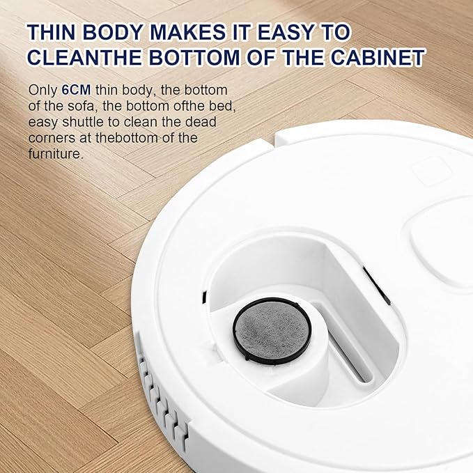Mini Robot Vacuum Cleaner for Pet Hair, 1200Pa Suction with Dual Side Brushes, 6cm Ultra-Thin ≤55dB Quiet, Fits Hardwood/Low-Pile Carpets，Powerful Suction Robot Vacuum for Small Homes