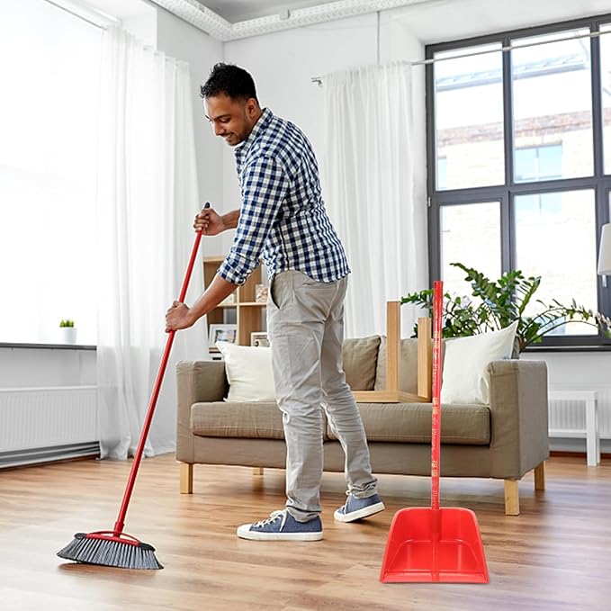 COHEALI Household Dustpan with Long Handle 26.77In Lightweight Upright Cleaning Shovel Reusable Dust Pan for Home Office Kitchen Floor Sweeping (Red)