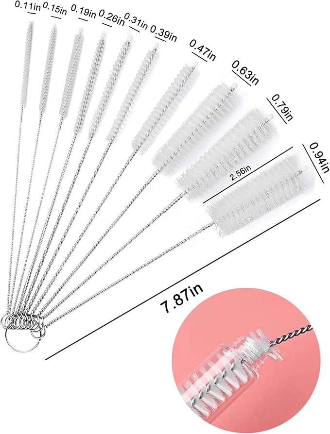 Flexible Long Drain Brush 67in Nylon Cleaner Double Ended Hose Tube Stainless Steel Pipe Brush 10 PCS 8.2in Straw Cleaning Brush