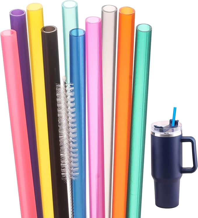 Dakoufish Replacement Straw for Stanley|Owala|Simple Modern 40oz 30oz Tumbler,10 Pack 14 Inch Reusable Straws With Cleaning Brush for Stanley Cup Accessorie,BPA Free,Dishwasher Safe (Mix color)