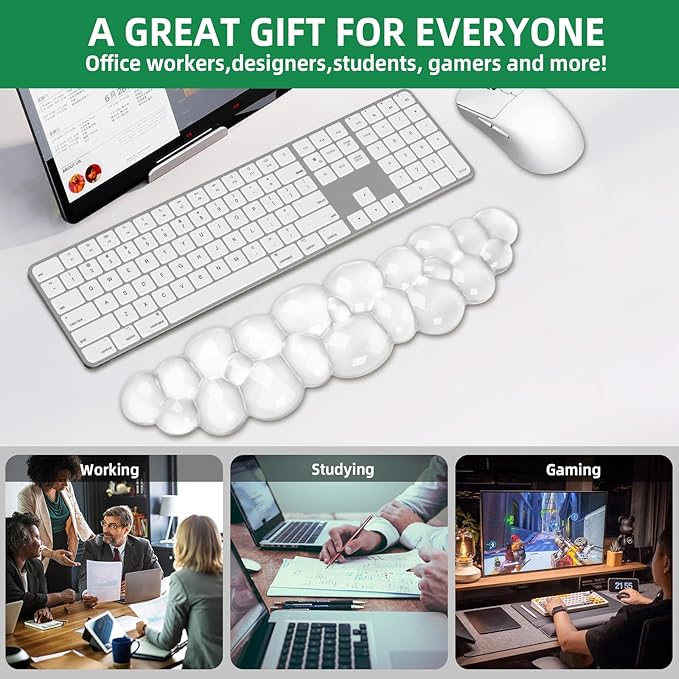 Gel Cloud Keyboard Wrist Rest, Ergonomic Wrist Support and Arm Support Keyboard Rest for Typing Pain Relief，Suitable for Office/Computer/Laptop/Gaming (Transparent Keyboard White)