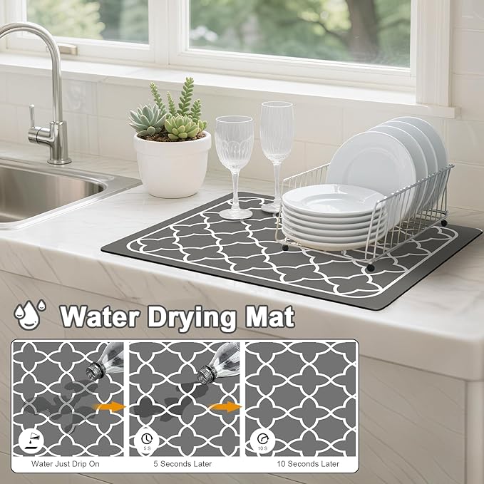 Dish Drying Mats for Kitchen Counter, Waterproof Coffee Mat for Countertop, Under Sink Mats, Coffee Bar Mat Accessories