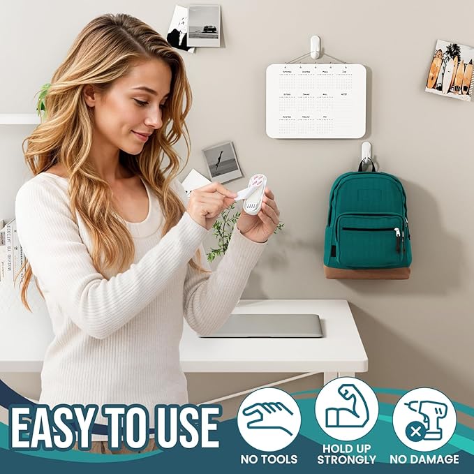 TAILI Hooks for Hanging,2 Plastic Large Sticky Hooks and 4 Adhesive Strips, White Utility Hooks for Painted Wall, No Damage Heavy Duty Hold up to 5 lb, Removable & Reusable for Door, Dorm, Clothes