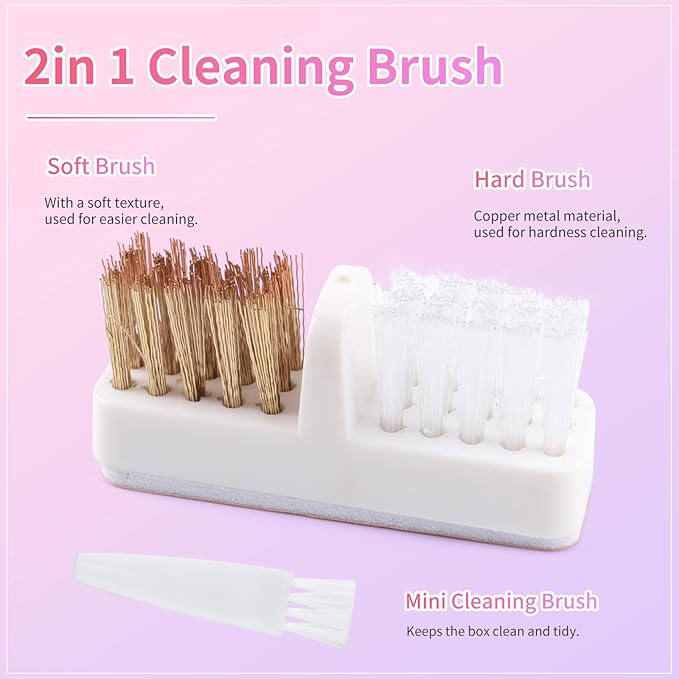 Nail Drill Bits Cleaner Brush Case Accessories, Nail Art Cleaner Tool Case with Steel & Nylon Wire Brush for Cleaning Tungsten Carbide Ceramic Nail Drill Bits Cuticle, purple