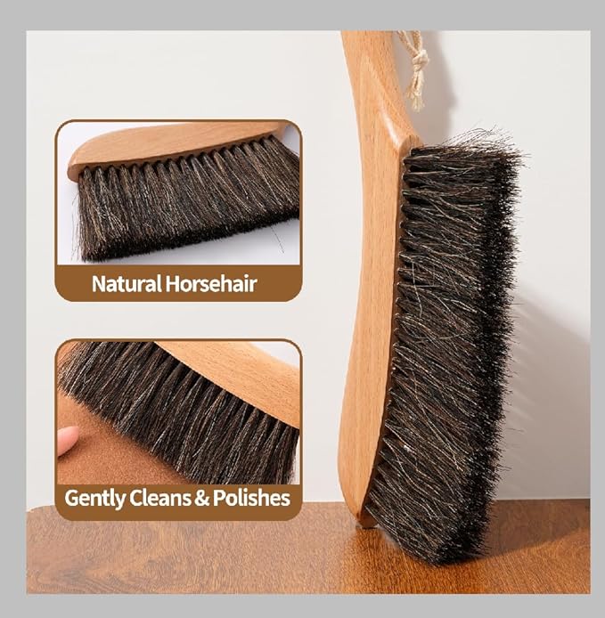 Horse Hair Brush Hand Broom Dusting Brush for Home Cleaning, Wood Handle Soft Brush Duster for Counter Furniture, Bed, Bench Fireplace,Car, Shop Brush Cleaning 14" Long