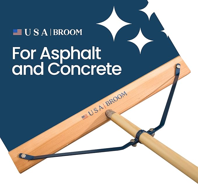 24" Heavy Duty Outdoor Push Broom with 60" Handle. Ideal for Asphalt, Concrete & Heavy Debris. Durable American Made Steel Brackets-Stainless Steel Hardware. No Plastic. 100% USA Made