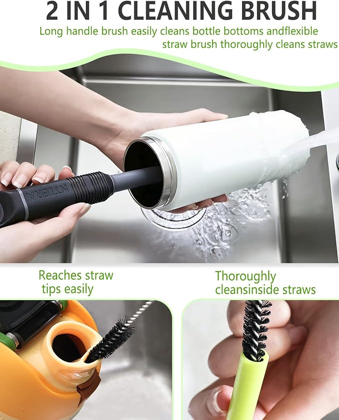 2-in-1 Bottle Brush Cleaner Kit Set,Long Water Bottle Cleaning Brushes,Hidden Straw Brush in Handle,BPA-Free Dishwasher-Safe,for Stanley & Owala Water Bottle,Baby Bottles Cup(Grey)