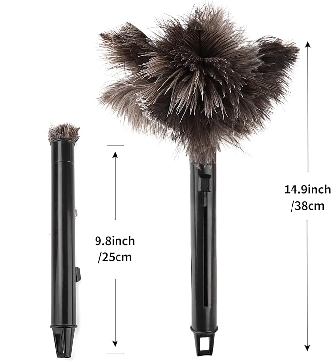2-Pack Feather Duster Bundle: Ostrich Feather Duster (extendable from 10 to 15 inches) & Lambswool Duster (14.9 inches, Wooden Handle) - Anti-Static, Reusable, Eco-Friendly for Home, Car,