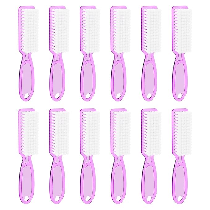 12 Pcs Handle Grip Cleaning Brushes, Hand Fingernail Nail Scrub Manicure Brush Pedicure Brush, Use for Toe and Nails Cleaning (Clear Purple)