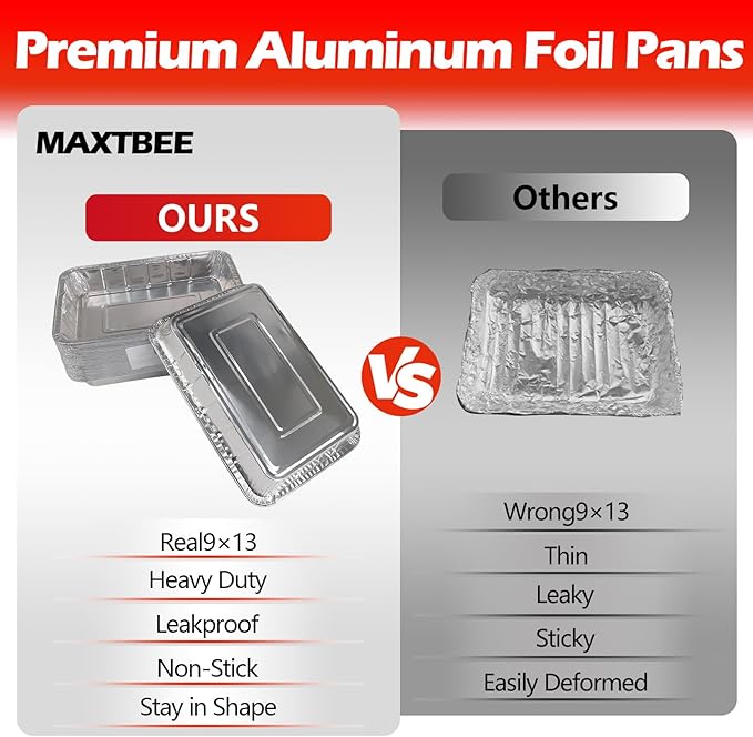 Aluminum Pans Foil Pans, 30 Pack 9x13 Disposable Aluminum Trays Half Size Heavy Duty Tin Foil Trays Food Containers For Cooking, Baking, Roasting, Heating or Steam Table