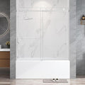 Frameless Tub Sliding Door,5/16" (8mm) Bathtub Shower Door with Soft-Close & Anti-Leak,Nano Coating Anti-Explosion Film SGCC Tempered Glass 55"-60" W x 60" H,Brushed Nickel