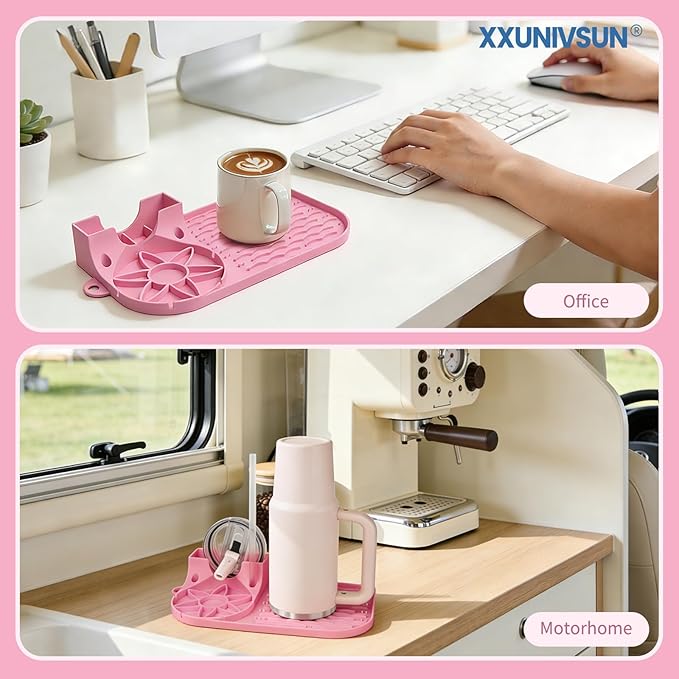 Bottle Drying Rack, Draining Mat for Stanley Tumblers20-40oz, Mugs, Wine Glasses, Compact Portable Cup Dryer Stand for Countertops, Office, RVs & Travel(Peony Pink)