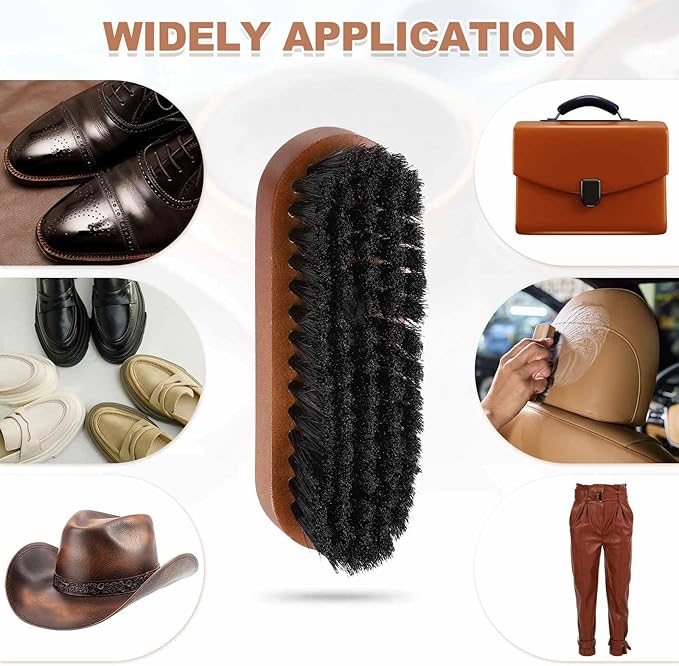 HARFINGTON Shoe Cleaning Brush 5"x2" Beech Wood Horsehair Boot Polish Brushes for Leather Shoes Boots Cloth Cleaner, Black Wood