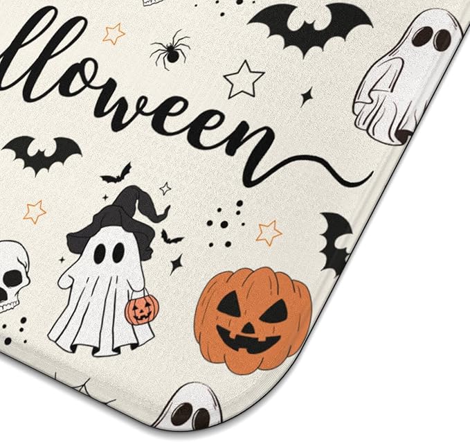Halloween Dish Drying Mat for Kitchen Counter,Horror Halloween Pumpkin Skull Ghost Pattern Microfiber Drying Mat,Washable Absorbent Countertop Holiday Dish Mat Drain Pad,16x18Inch