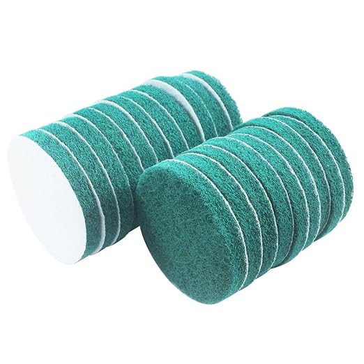 5 Inch 180 Grit Drill Brush Scrubber Scouring Pads, 20 Pcs Hook & Loop Power Scrubber Scouring Pad for Rotary Tools, Random Orbital Sander (Green)