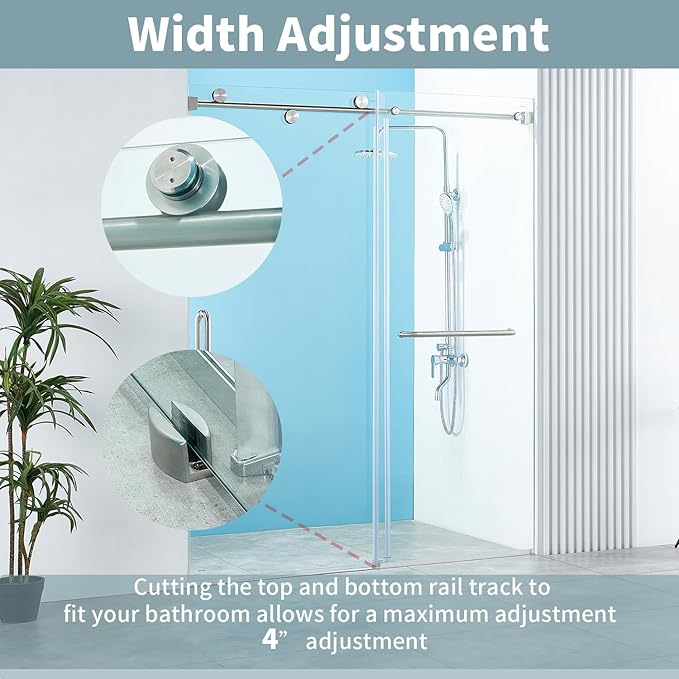 56-60" W x 76" H Frameless Sliding Shower Door, Frameless Shower Door, Shower Glass Door with 5/16" (8mm) Clear SGCC Tempered Glass, Stainless Steel Hardware O01 (Brushed Silver)