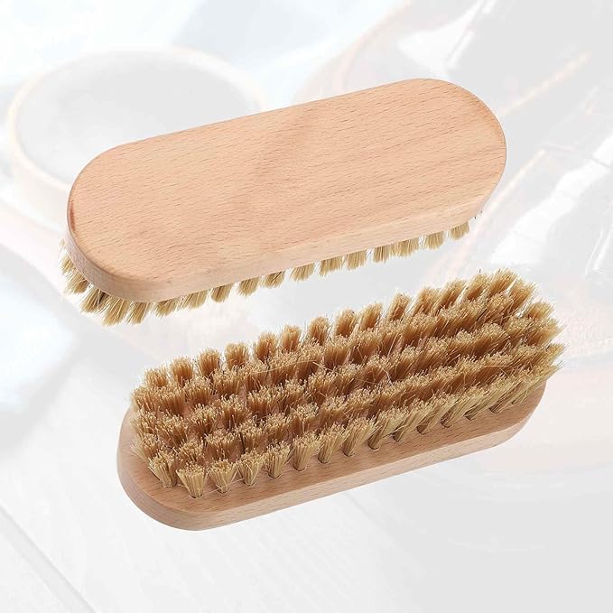 HARFINGTON Shoe Cleaning Brush 5"x2" Beech Wood Pig Bristle Boot Polish Brushes for Leather Shoes Boots Cloth Cleaner, Brown Wood