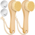 2Pack Laundry Stain Brush with 2Pack Metal Hook, Natural Soft Boar Bristle Scrubber, No Damage for Cleaning Tough Stains on Delicate Fabrics, Shoes, Cotton, Linens