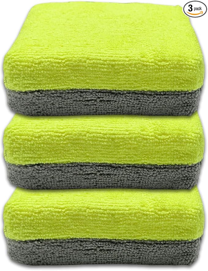 3PCS Microfiber Applicator Pads, Soft No-Scratch Car Wash Sponge, Washable Reusable Ceramic Coating Applicator, Car Paint Detailing Polishing Supplies for Wax Sealant (Yellow)