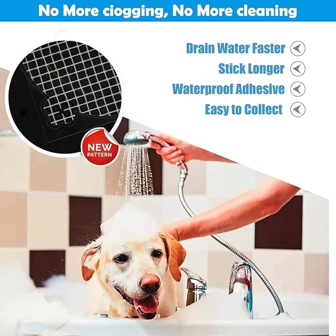 Shower Drain Cover Hair Catcher - 15 Pcs Disposable Hair Drain Stickers Shower Drain Mesh Stickers, Bathroom, Laundry, Bathtub, Kitchen, Sink, for Human and pet Hair (Square)